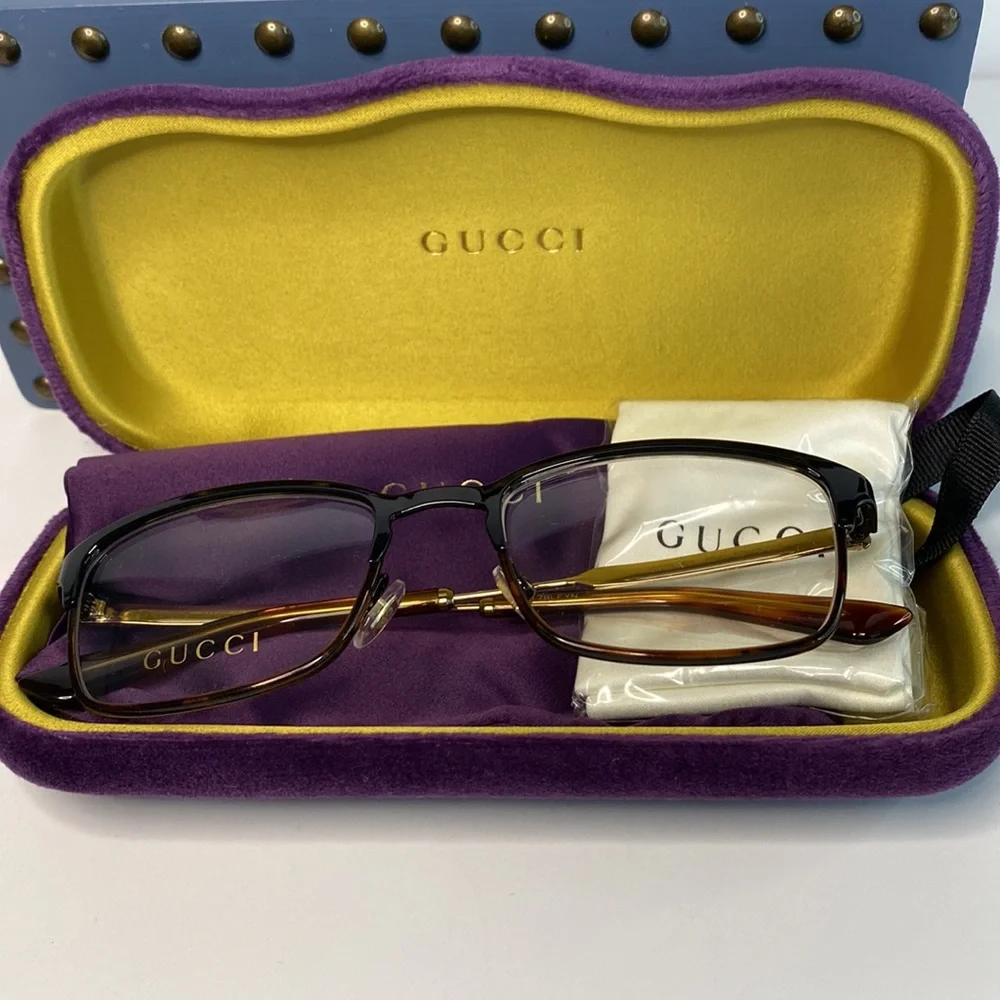 New - Gucci Eyeglasses GG0135O 004 52mm Black on Havana / Demo Lens